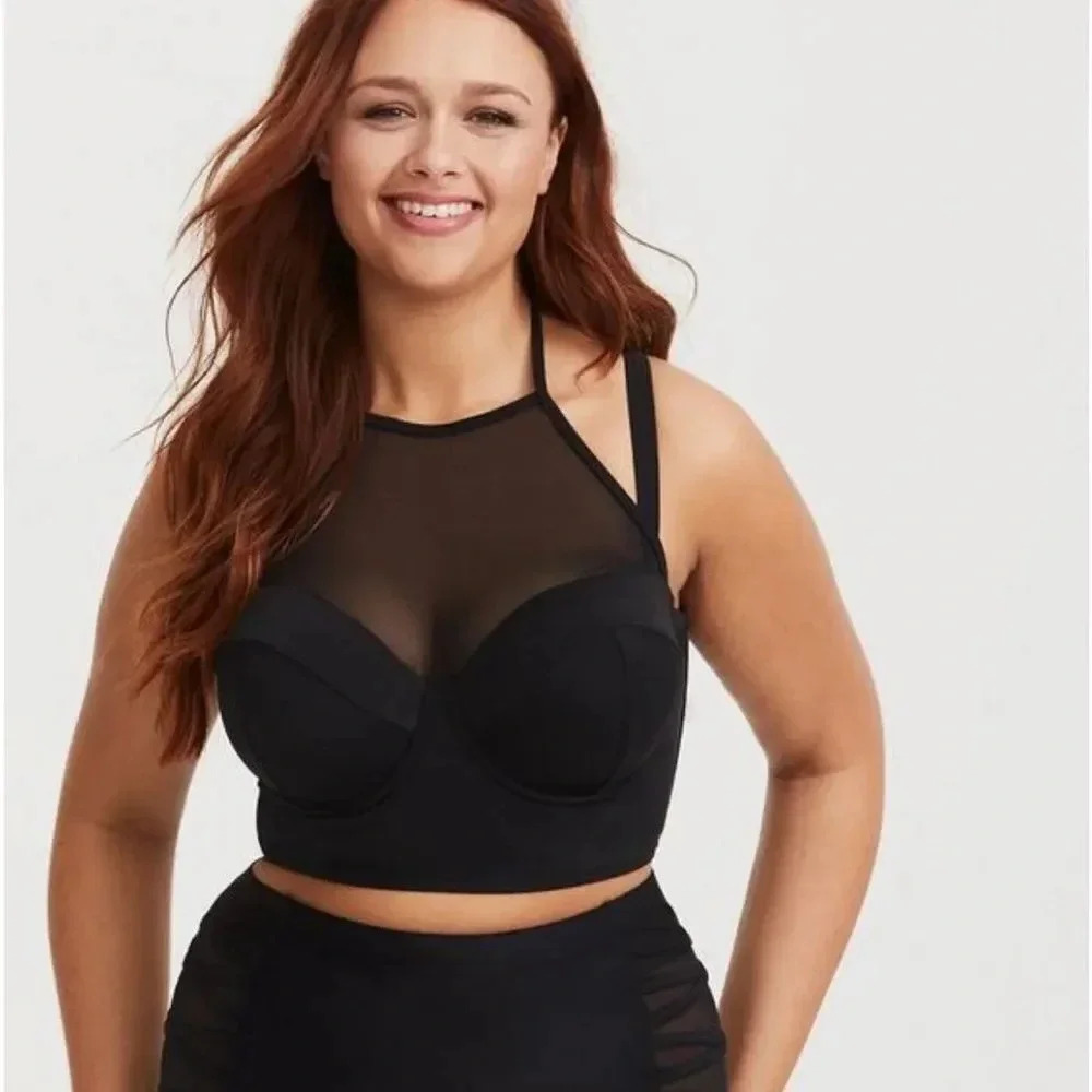 Torrid Deep Black Underwire Push-Up High Neck Bikini Top Size 3